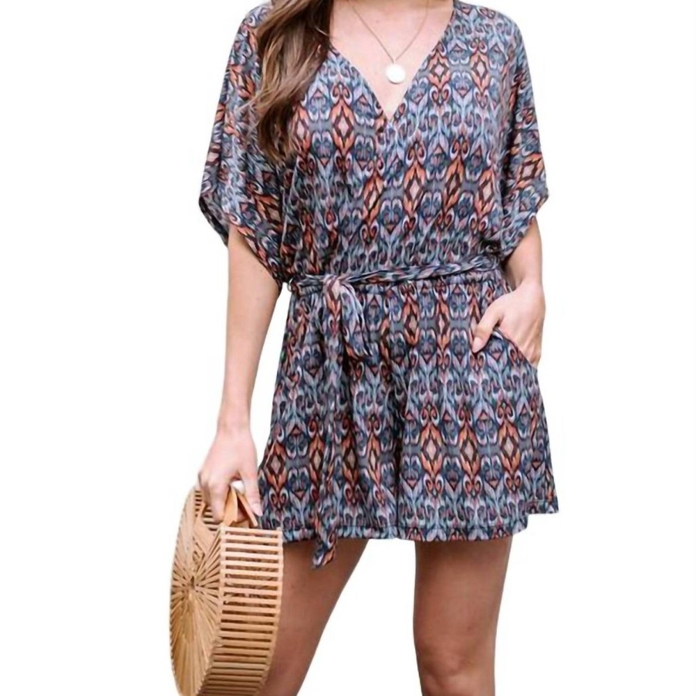 Veronica M Multicolor Sardinia Short Open Back Romper Size Small